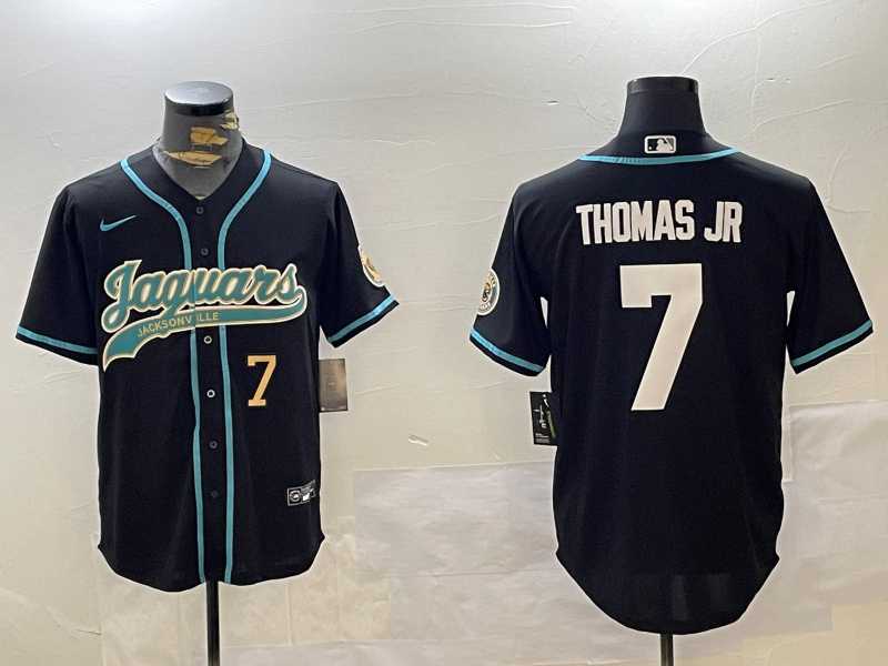 Mens Jacksonville Jaguars #7 Brian Thomas Jr Black With Patch Cool Base Stitched Baseball Jerseys